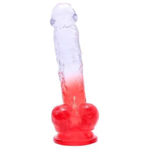Sunfo - tapadókorongos, herés dildó - 21cm (átlátszó-piros)