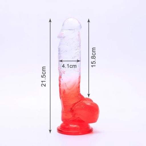 Sunfo - tapadókorongos, herés dildó - 21cm (átlátszó-piros)