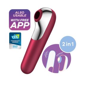   SATISFYER DUAL LOVE - OKOS, AKKUS, VÍZÁLLÓ HÜVELYI ÉS CSIKLÓVIBRÁTOR (PIROS)