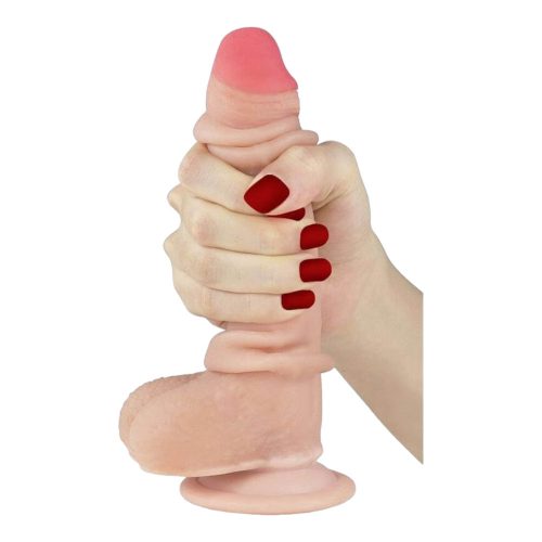 LOVETOY SLIDING-SKIN - KÉTRÉTEGŰ TAPADÓTALPAS DILDÓ - 18CM (NATÚR)