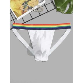 Men Contrast Striped Tape Jockstrap