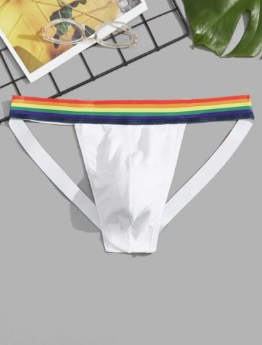 Men Contrast Striped Tape Jockstrap