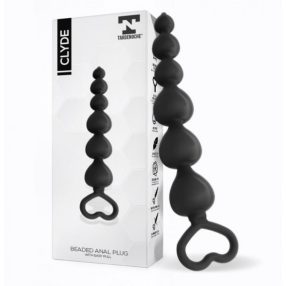   Tardenoche Clyde Beaded Butt Plug with Easy Pull Ring Silicone Black