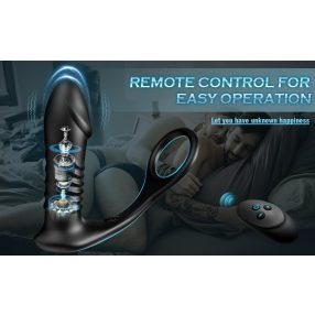   HESEKS 3IN1 teleszkópos anális lökő vibrátor, távirányítós prosztata masszírozó, fenékdugó prosztata stimulátor,  késleltetetti magömlést a péniszgyűrű