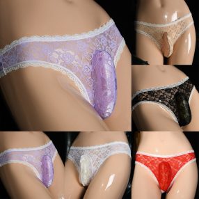   Férfi szexi nadrágok - Sissy Pouch Bugyi alsó Átlátszó Fehérnemű Csipke Virágos tanga-rendelésre