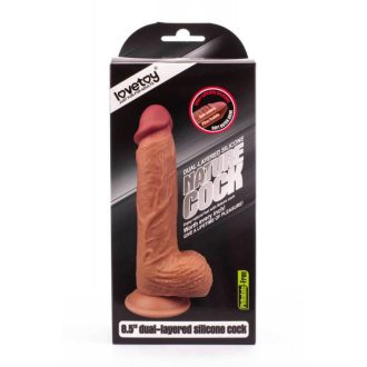   8.5'' Dual-layered Silicone Dildo Brown -barna dildó