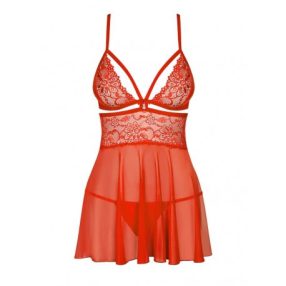 838-BAB-3 babydoll & thong red - S/M piros ruha
