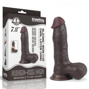   LoveToy-  Sliding-Skin Dual Layer Dong 7.8" Brown- barna-néger  dildó19.9cm