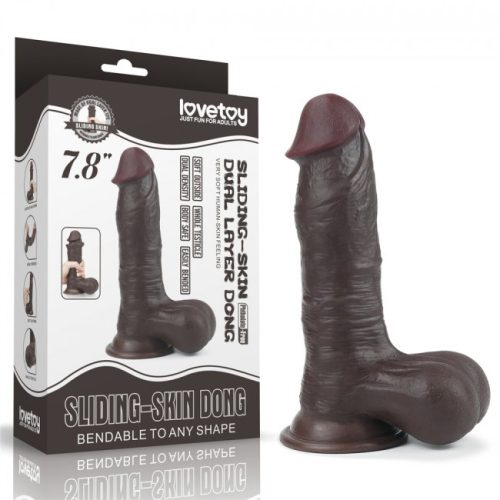 LoveToy-  Sliding-Skin Dual Layer Dong 7.8" Brown- barna-néger  dildó19.9cm