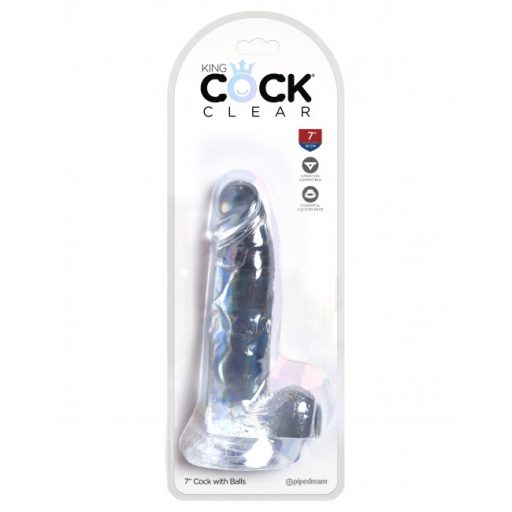 Pipedream- King Cock Clear 7" Cock with Balls nagy átlátszó pénisz, szép makkal