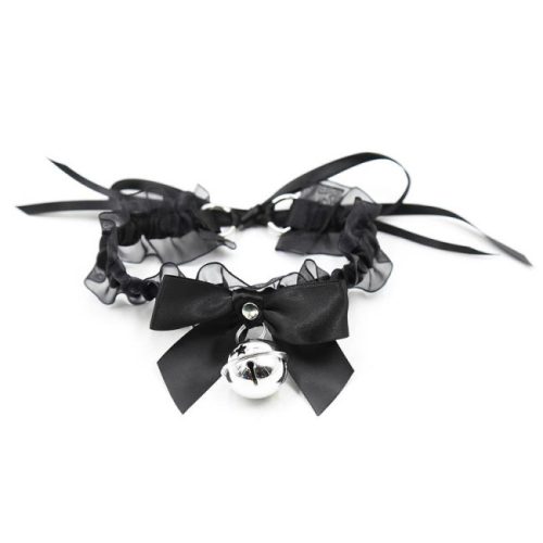 LateToBed BDSM Line Collar gallér masnival, csengővel és fekete csipkével